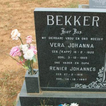 BEKKER Renier Johannes 1916-1997 &amp; Vera Johanna KAPP 1920-1985