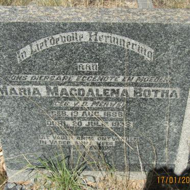 BOTHA Maria Magdalena nee V.D. MERWE 1889-1938