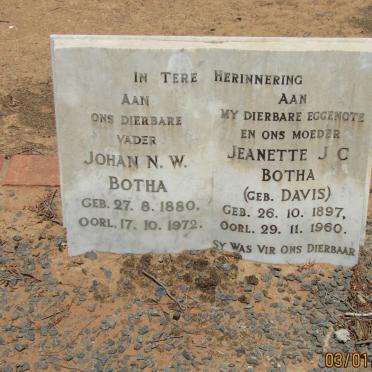 BOTHA Johan N.W. 1880-1972 &amp; Jeanette J.C. DAVIS 1897-1960
