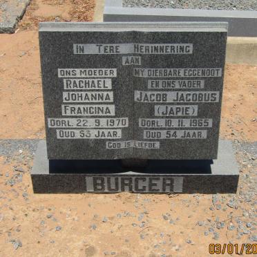 BURGER Jacob Jacobus -1965 &amp; Rachael Johanna Francina -1970