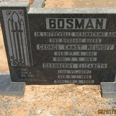 BOSMAN George Ernst Neuhoff 1881-1964 &amp; Gerbrecht Elizabeth VILJOEN 1889-1965