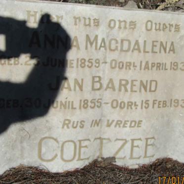 COETZEE Jan Barend 1855-1933 &amp; Anna Magdalena 1859-1936