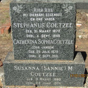 COETZEE Stephanus 1872-1949 &amp; Catherina Sophia JANSEN 1879-1951 :: COETZEE Susanna M. 1889-1974