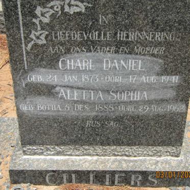 CILLIERS Charl Daniel 1873-1941 &amp; Aletta Sophia BOTHA 1888-1962