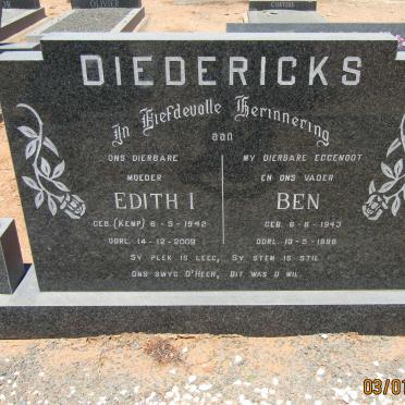 DIEDERICKS Ben 1943-1986 &amp; Edith I. KEMP 1942-2009