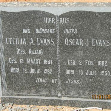 EVANS Oscar J. 1882-1950 &amp; Cecilia A. KILIAN 1887-1962