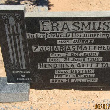 ERASMUS Zacharias Mattheus 1906-1966 &amp; Hendrina Alletta BESTER 1913-1971