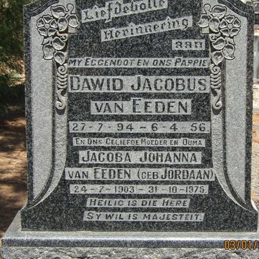 EEDEN Dawid Jacobus, van 1894-1956 &amp; Jacoba Johanna JORDAAN 1903-1975