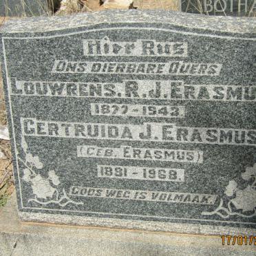 ERASMUS Louwrens R.J. 1877-1943 &amp; Gertruida J. ERASMUS 1891-1968