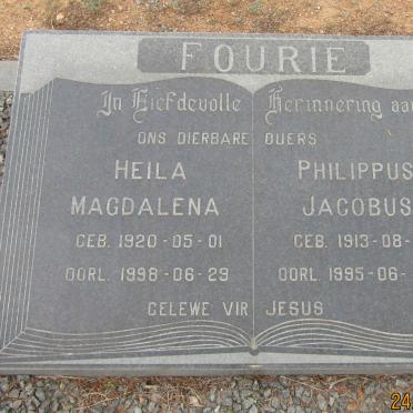 FOURIE Philippus Jacobus 1913-1995 &amp; Heila Magdalena 1920-1998