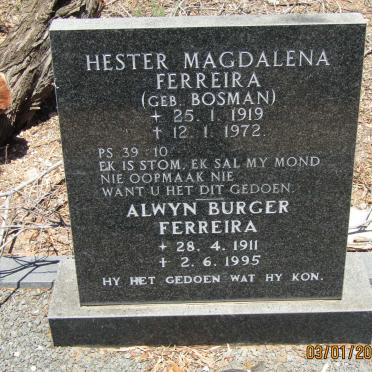 FERREIRA Alwyn Burger 1911-1995 &amp; Hester Magdalena BOSMAN 1919-1972