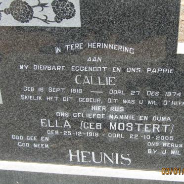 HEUNIS Callie 1918-1974 &amp; Ella MOSTERT 1918-2005
