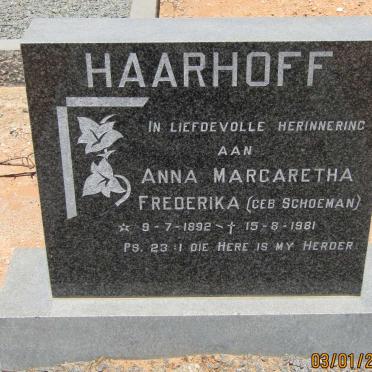 HAARHOFF Anna Margaretha Frederika nee SCHOEMAN 1892-1981