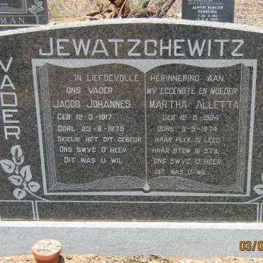 JEWATZCHEWITZ Jacob Johannes 1917-1975 &amp; Martha Alletta 1924-1974