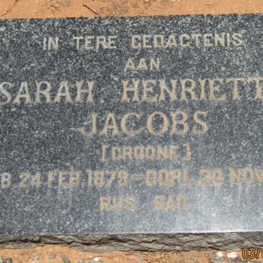 JACOBS Sarah Henrietta nee CROONE 1879-1961