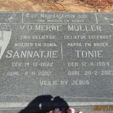 MULLER Tonie 1954-2003 &amp; Sannatjie V. D. MERWE 1922-2002