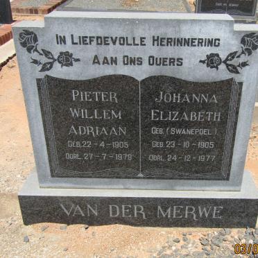 MERWE Pieter Willem Adriaan, van der 1905-1979 &amp; Johanna Elizabeth SWANEPOEL 1905-1977