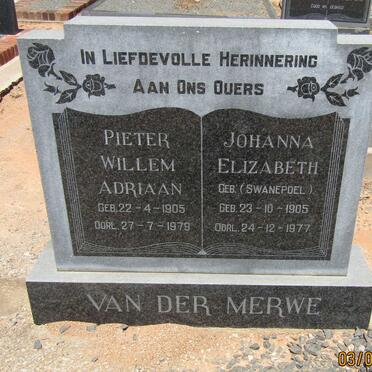 MERWE Pieter Willem Adriaan, van der 1905-1979 &amp; Johanna Elizabeth SWANEPOEL 1905-1977