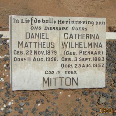 MITTON Daniel Mattheus 1879-1958 &amp; Catherina Wilhelmina PIENAAR 1883-1957