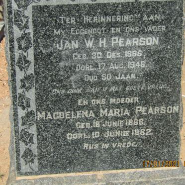 PEARSON Jan W.H. 1865-1946 &amp; Magdelena Maria 1866-1962