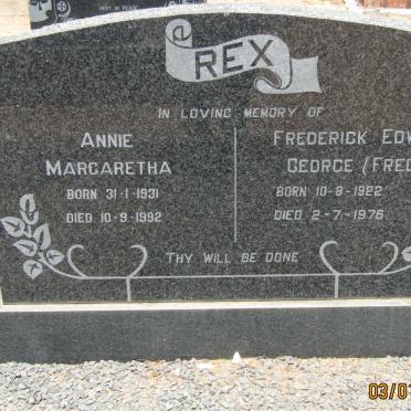 REX Frederick Edward George 1922-1976 &amp; Annie Margaretha 1931-1992