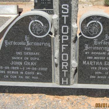 STOPFORTH John Gray 1926-2002 &amp; Martha Elizabeth KOEN 1924-1982