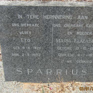 SPARRIUS Leo 1926-1993 &amp; Maria Elizabeth 1922-1972