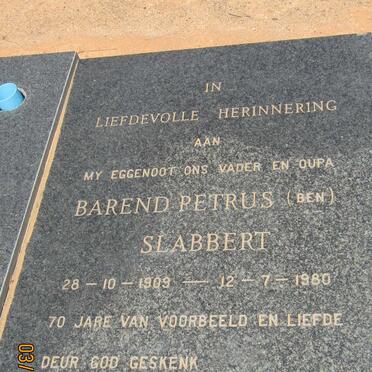 SLABBERT Barend Petrus 1909-1980 &amp; Maria Margaretha FOURIE 1909-1998