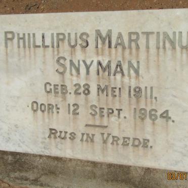 SNYMAN Phillipus Martinus 1911-1964