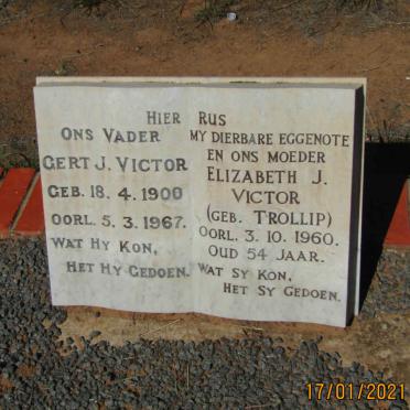 VICTOR Gert J. 1900-1967 &amp; Elizabeth J. TROLLIP -1960