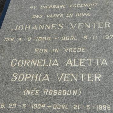 VENTER Johannes 1899-1979 &amp; Cornelia Aletta Sophia ROSSOUW 1904-1996