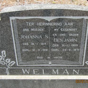 WELMAN Benjamin 1909-1971 &amp; Johanna S. 1914-1991