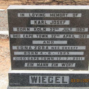 WIEGEL Karl Josef 1903-1980 &amp; Edna Zora GREEFF 1925-2011