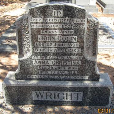 WRIGHT John Colin 1890-1963 &amp; Anna Christina 1896-1985