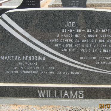 WILLIAMS Joe 1911-1977 &amp; Martha Hendrina HORAK 1913-1983