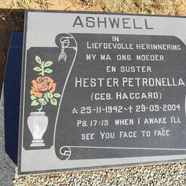 ASHWELL Hester Petronella nee HAGGARD 1942-2004