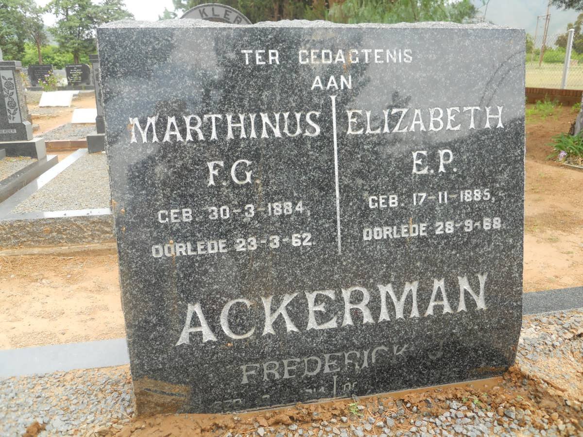 ACKERMAN Marthinus F.G. 1884-1962 &amp; Elizabeth E.P. 1885-1968 :: ACKERMAN Frederick J. 1914-1990