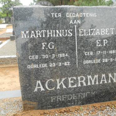 ACKERMAN Marthinus F.G. 1884-1962 &amp; Elizabeth E.P. 1885-1968 :: ACKERMAN Frederick J. 1914-1990