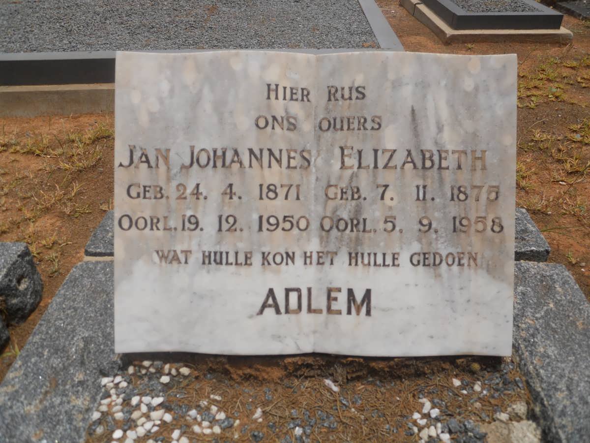 ADLEM Jan Johannes 1871-1950 &amp; Elizabeth 1875-1958