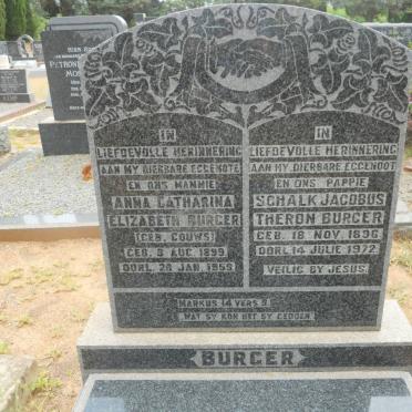 BURGER Schalk Jacobus Theron 1896-1972 &amp; Anna Catharina Elizabeth GOUWS 1899-1959