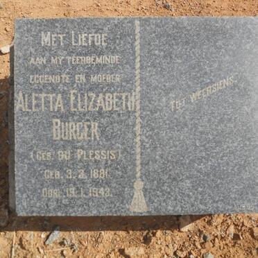 BURGER Aletta Elizabeth nee DU PLESSIS 1881-1943