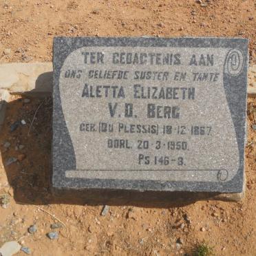 BERG Aletta Elizabeth, v.d. nee DU PLESSIS 1867-1950