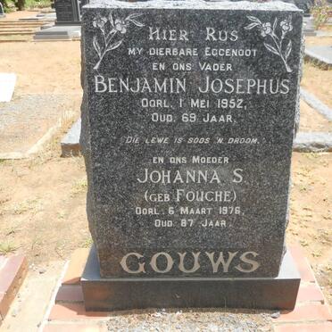 GOUWS Benjamin Josephus -1952 &amp; Johanna S. FOUCHE -1976