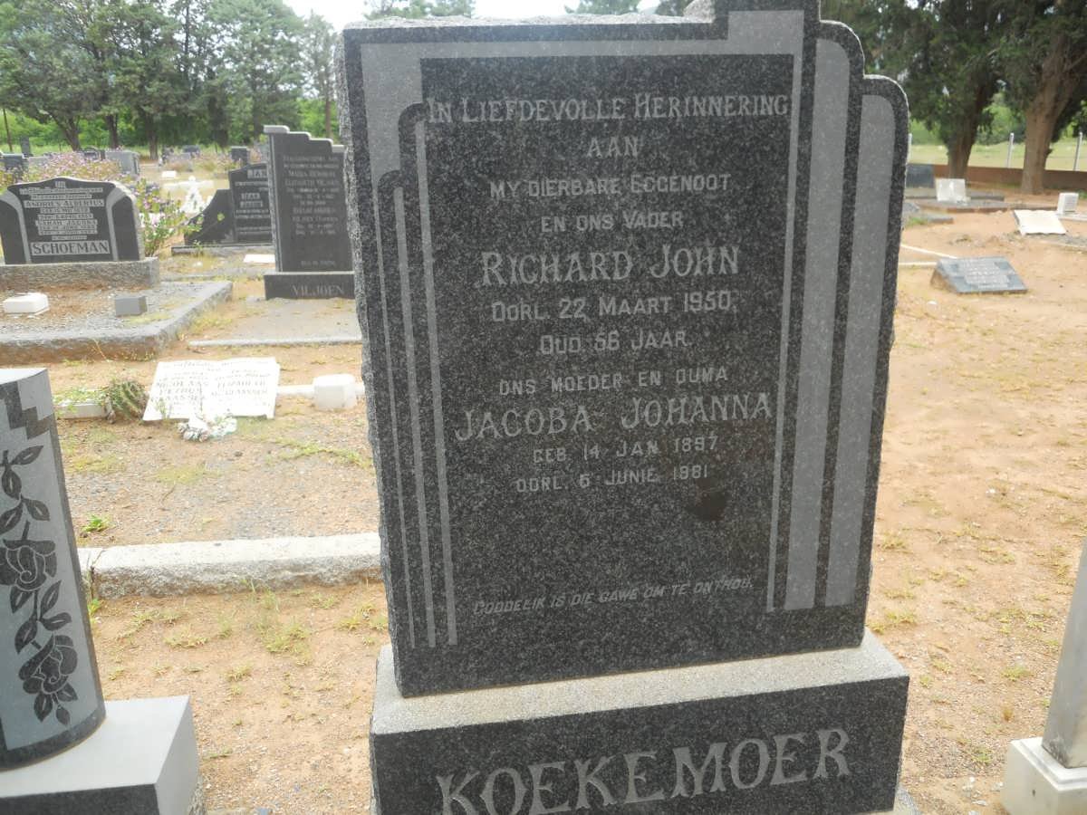 KOEKEMOER Richard John -1950 &amp; Jacoba Johanna 1897-1981