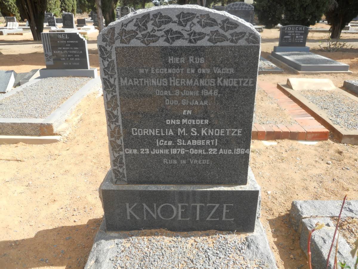 KNOETZE Marthinus Hermanus -1946 &amp; Cornelia M.S. SLABBERT 1876-1964