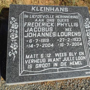 KLEINHANS Frederik Jacobus Johannes 1919-2004 &amp; Phyllis LOURENS 1923-2004