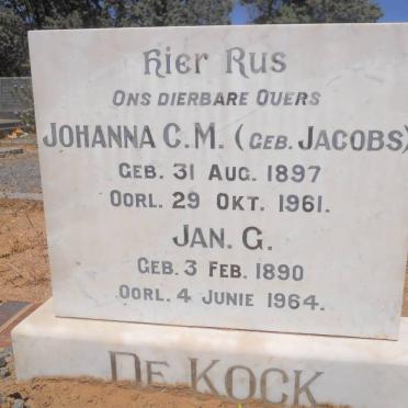 KOCK Jan G., de 1890-1964 &amp; Johanna C.M. JACOBS 1897-1961