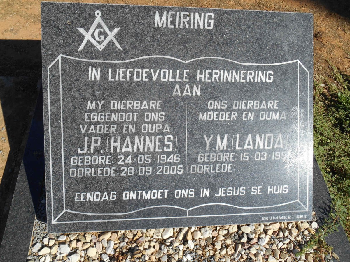 MEIRING J.P. 1946-2005 &amp; Y.M. 1951-