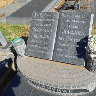 MERWE Coenraad Frederik, van der 1937-1993 &amp; Johanna COETZEE 1948-