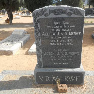 MERWE Gideon J., v.d. 1870-1951 &amp; Aletta J. VAN STADEN 1875-1947